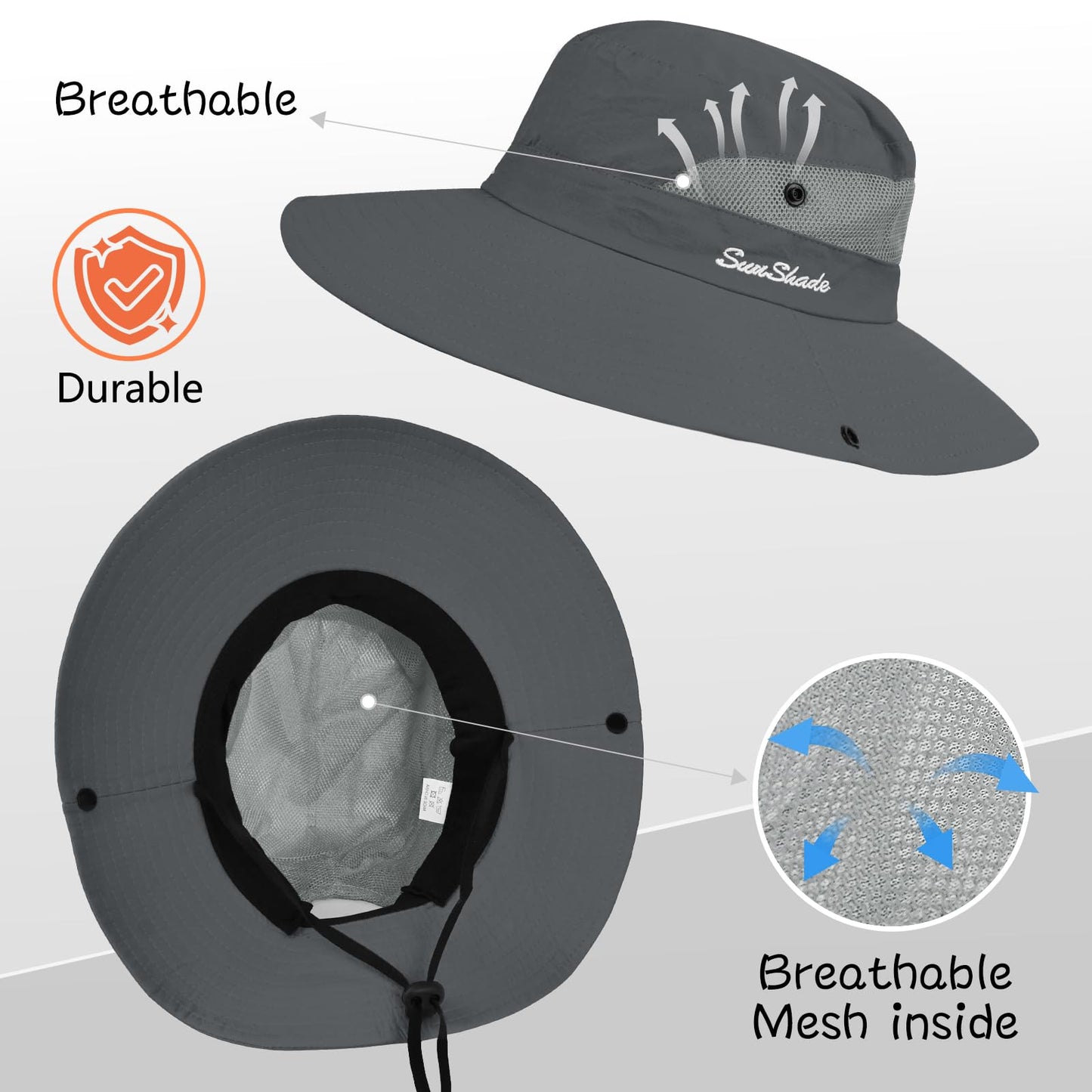 ZOORON Women's Ponytail Safari Sun Hat,Wide Brim UV Protection Bucket Hat