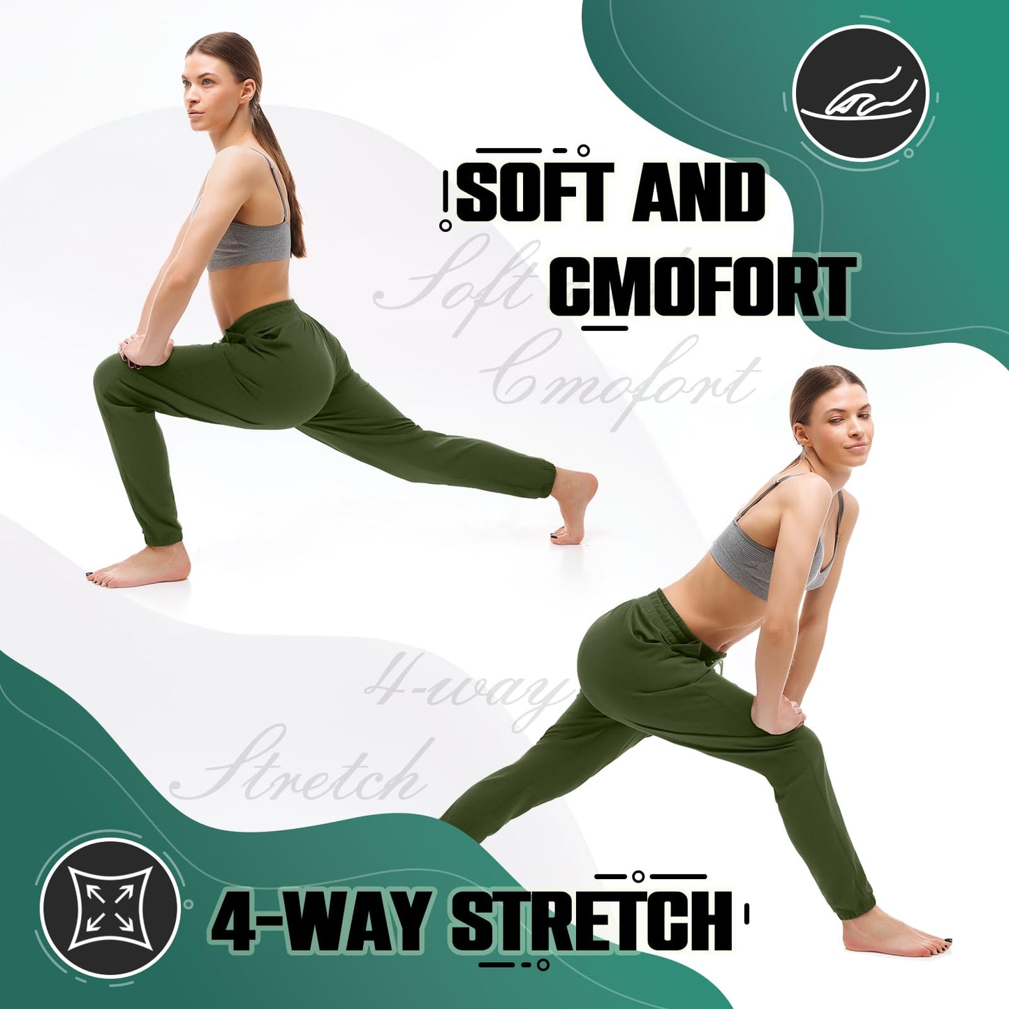 Walifrey Womens Joggers with Pockets, Drawstring Sweatpants Women for Lounging Jogging Gym and Workout OliveGreen,1 Pack OliveGreen M
