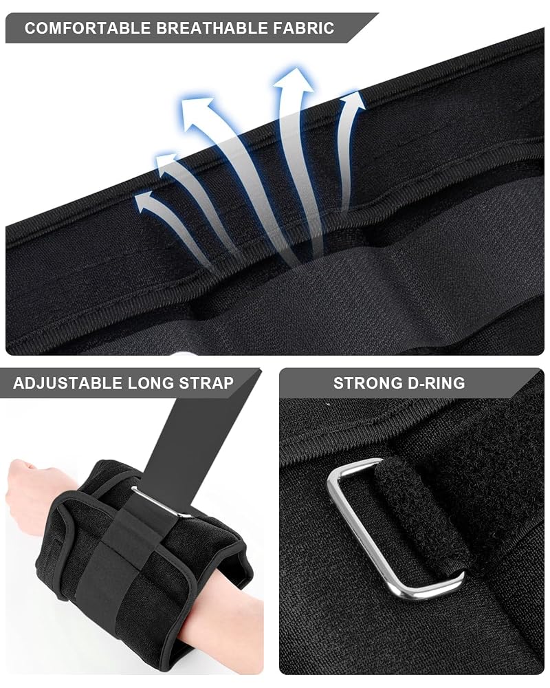 Adjustable Ankle Weights 1-6 lbs Pair with Removable Weights - Black (3 lb per side)