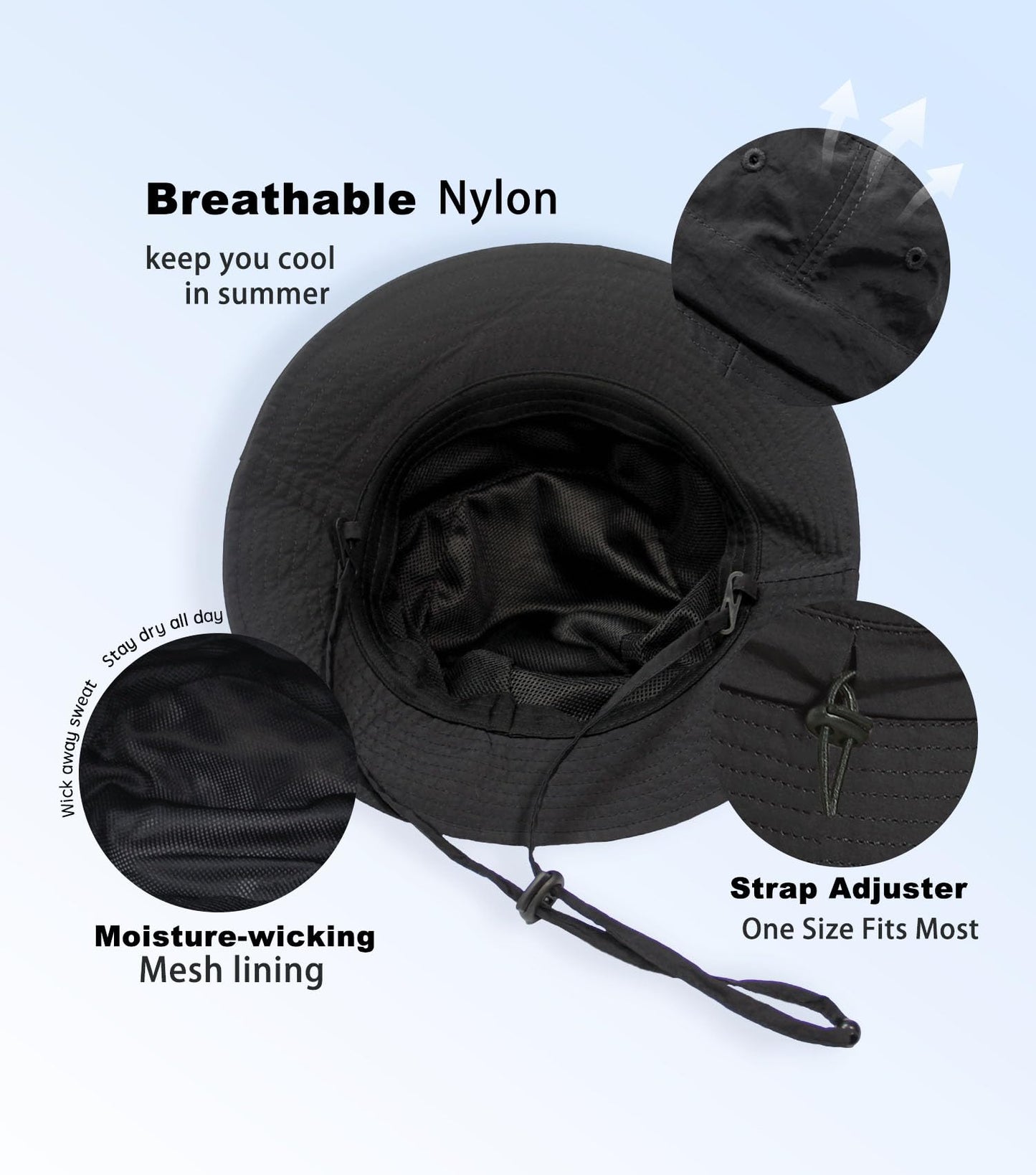 TILUYAMO Waterproof Bucket Hat Rain Hat for Women Men UV Protection Packable Sun Hat Fishing Hiking (Black)
