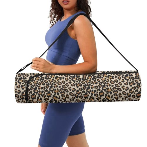 Pzuqiu Leopard Print Yoga Mat Bag for Women & Men Travel Yoga Gym Bag for Thick Exercise Yoga Mat Full-Zip Yoga Mat Carrier Bag for Class Workout Park with Adjustable Strap, Pzu-BZT26