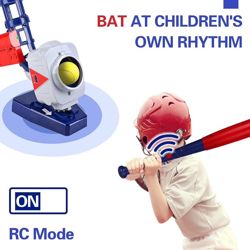 2-in-1 RC Pitching Machine for Baseball & Tennis (Navy Blue) – Includes Bat, Tennis Racket & 6 Balls