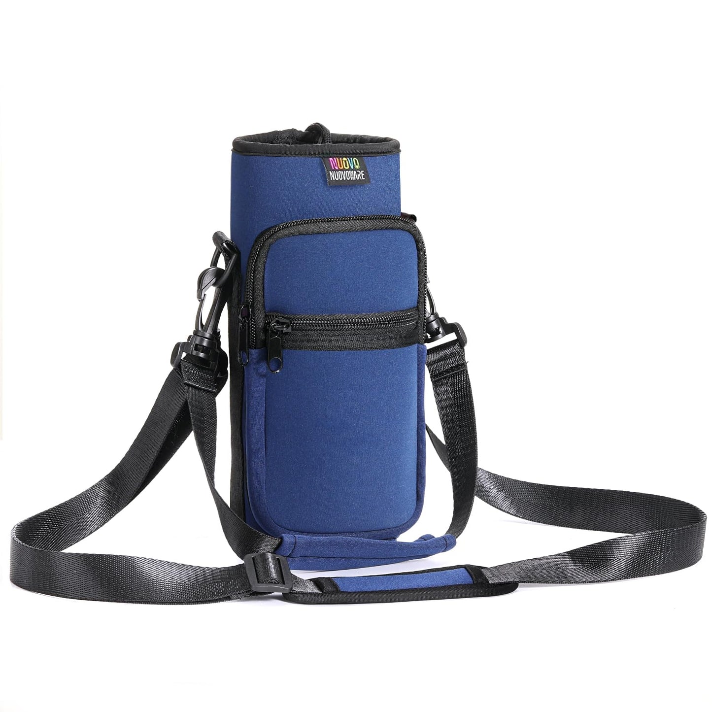 Nuovoware Water Bottle Carrier Bag, 74oz Bottle Pouch Holder, Adjustable Shoulder Hand Strap 2 Pocket Sling Neoprene Sleeve Sports Accessories for Hiking Travelling, Indigo