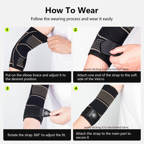 Copper Elbow Brace for Tendonitis and Tennis Elbow, 3D Knit Elbow Compression Sleeve with Adjustable Strap for Arthritis, Golfers, Bursitis, Elbow Pain Relief, Weightlifting, Fit for Men & Women (Black, Large)