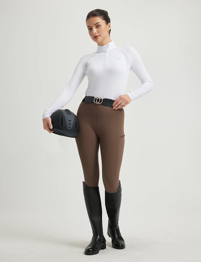 FitsT4 Sports Womens Equestrian Show Shirt UPF50 Long Sleeve with Cooling Mesh Panels White Small