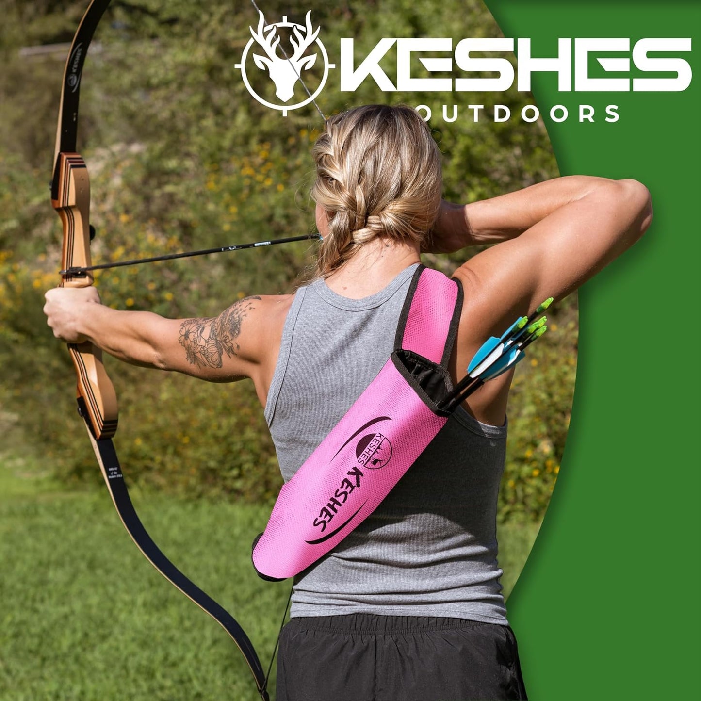 KESHES Archery Back Arrow Quiver Holder - Adjustable Quiver for Arrows with Shoulder Strap and Belt Clip - Ideal for Bow Hunting & Target Practice for Youth & Adults