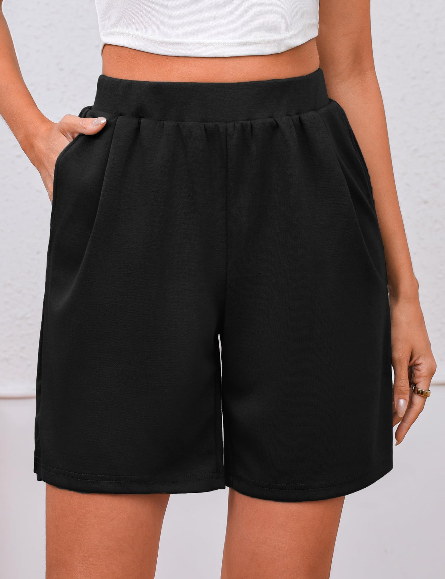 Quenteen Womens Air Layer Shorts Casual Summer Loose Athletic Short Lounge Running Shorts with Pockets Black