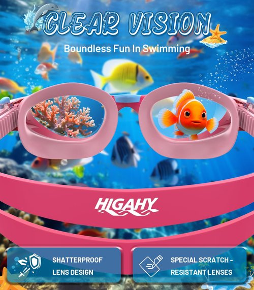 HIGAHY Swim Goggles for Kids 6-14, Anti-Fog UV Protection Clear Swimming Goggles, Leakproof Pool Swim Goggles for Boys Girls
