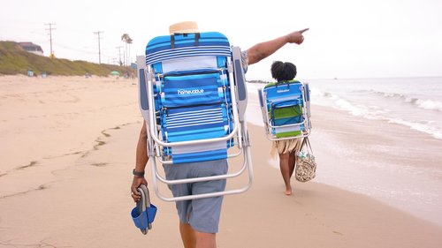 Homevative Folding Tall Backpack Beach Chair with 5 Positions, Towel bar, Cooler and Storage Pouch, Cup Holder and Phone Holder, High Tide Blue