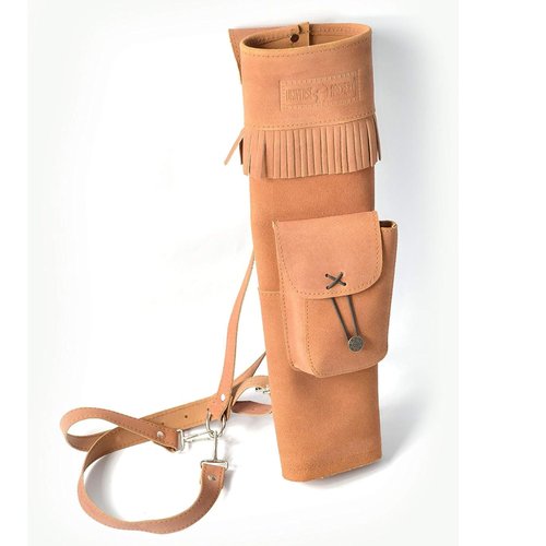 Leather Pro Impact Handmade Genuine Suede Leather Arrow Quiver Holder | Fast Draw Back Quiver Archery | Lightweight & Adjustable with Storage Pocket | Durable & Comfortable Fit