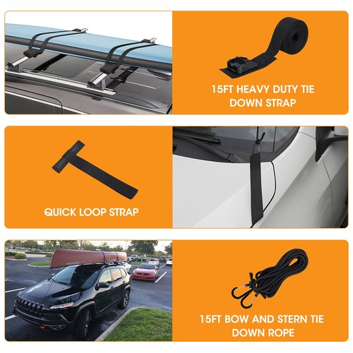 HEYTRIP Roof Rack Pads 30" Aero Crossbar Pads for Kayak/Surfboard/SUP/Canoe with 15FT Tie-Down Straps and Storage Bag