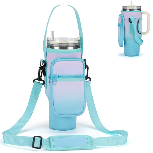 GOEWY Water Bottle Carrier Bag for Stanley 40oz Tumbler with Phone Pocket Water Bottle Holder with Strap Neoprene Water Bottle Pouch for Stanley Cup Accessories