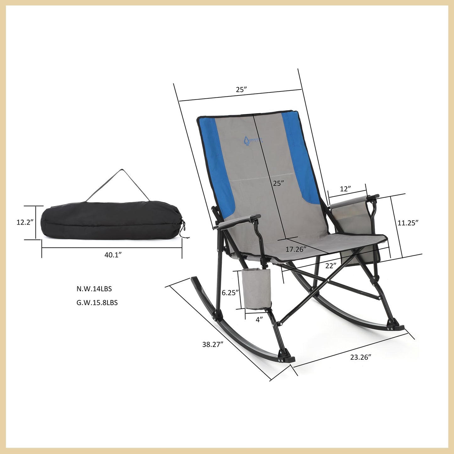 ARROWHEAD OUTDOOR Foldable Rocking Camp Chair, Large Cup Holder