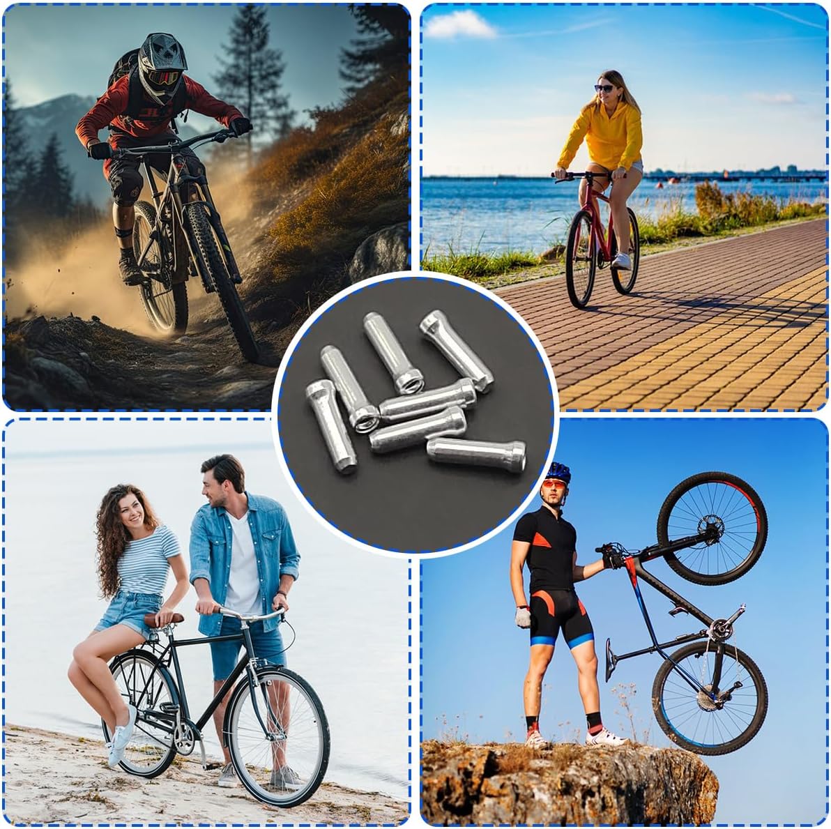 100 Pcs Bike Cable End Caps, Silver Cable End Crimps, Derailleur Cable Tips, Bike Brake Cable End Tips, Alloy Bicycle Wire End Caps, Brake Tips Shifter for Road Mountain Bicycle