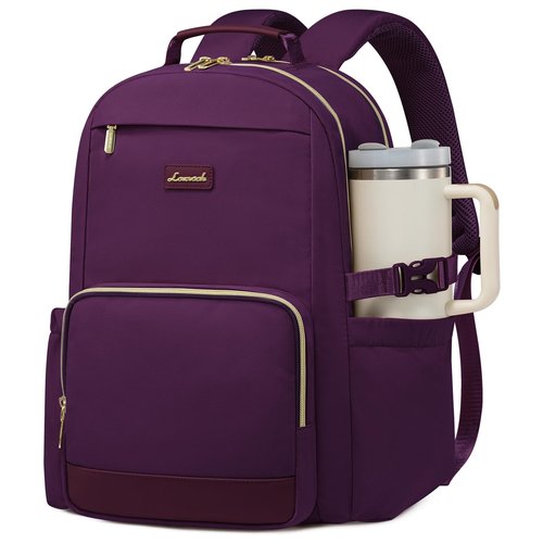 LOVEVOOK Laptop Backpack for Women with Pouch Pocket for Large Capacity Cup,15.6 Inch Laptop Computer Bag Travel Backpack Purse,Waterproof Work Business Backpack College Teacher Bags,Dark Purple