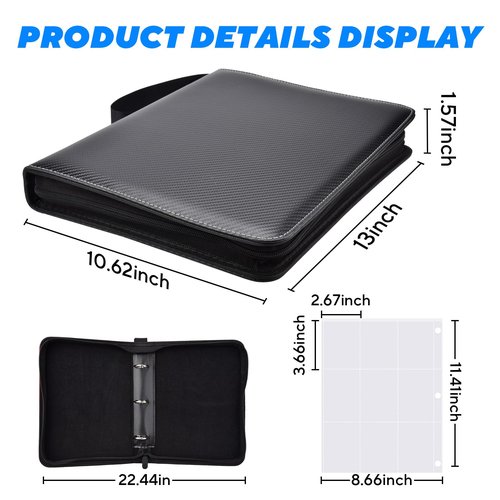 ULLTOON Portable 9-Pocket Trading Card Binder, Holds 990 Cards with 55 Removable Double-Sided Sleeves, Baseball Card Binder Card Storage Organizer Album for Boys, Girls, Sports & Game Cards
