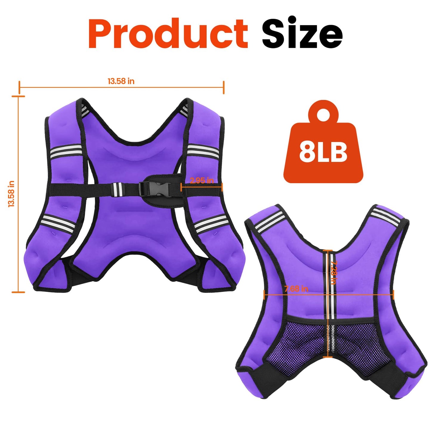 Poudee Weighted Vest, 8LB Weight Vest for Men Women, Body Weight Vests Adjustable with Reflective Stripe for Strength Training, Running, Training Workout, Jogging, Walking - 8LB, Purple
