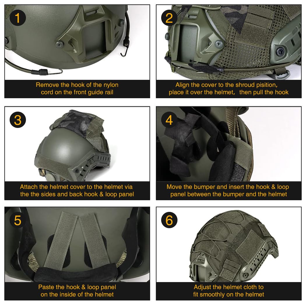 IDOGEAR SPORTS Tactical Helmet Cover for Fast Helmets - Camo M/L Size - Durable 500D Nylon Tactical Gear for Airsoft, Paintball, Hunting(Ranger Green)