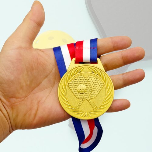 6 Pcs Pickleball Medals - 2.56 Inch Gold Silver Bronze Metal Pickle Ball Medal with V Neck Ribbons for Kids Adults Trophy Award Prize Gift