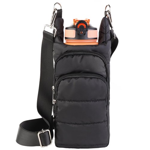 Water Bottle Holder with Strap Water Bottle Carrier Bag with Strap Quilted Puffer Hydrobag Sling Purse Crossbody Bags for Women Walking Hiking Cycling