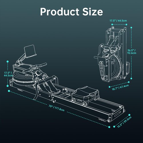 PASYOU Water Rowing Machines for Home Oak Wood Foldable Rower Machine 350LB Weight Capacity, 6 Levels Adjustable Row Machines with Monitor & Device Holder & 14L Tank, Bluetooth with Kinomap APP