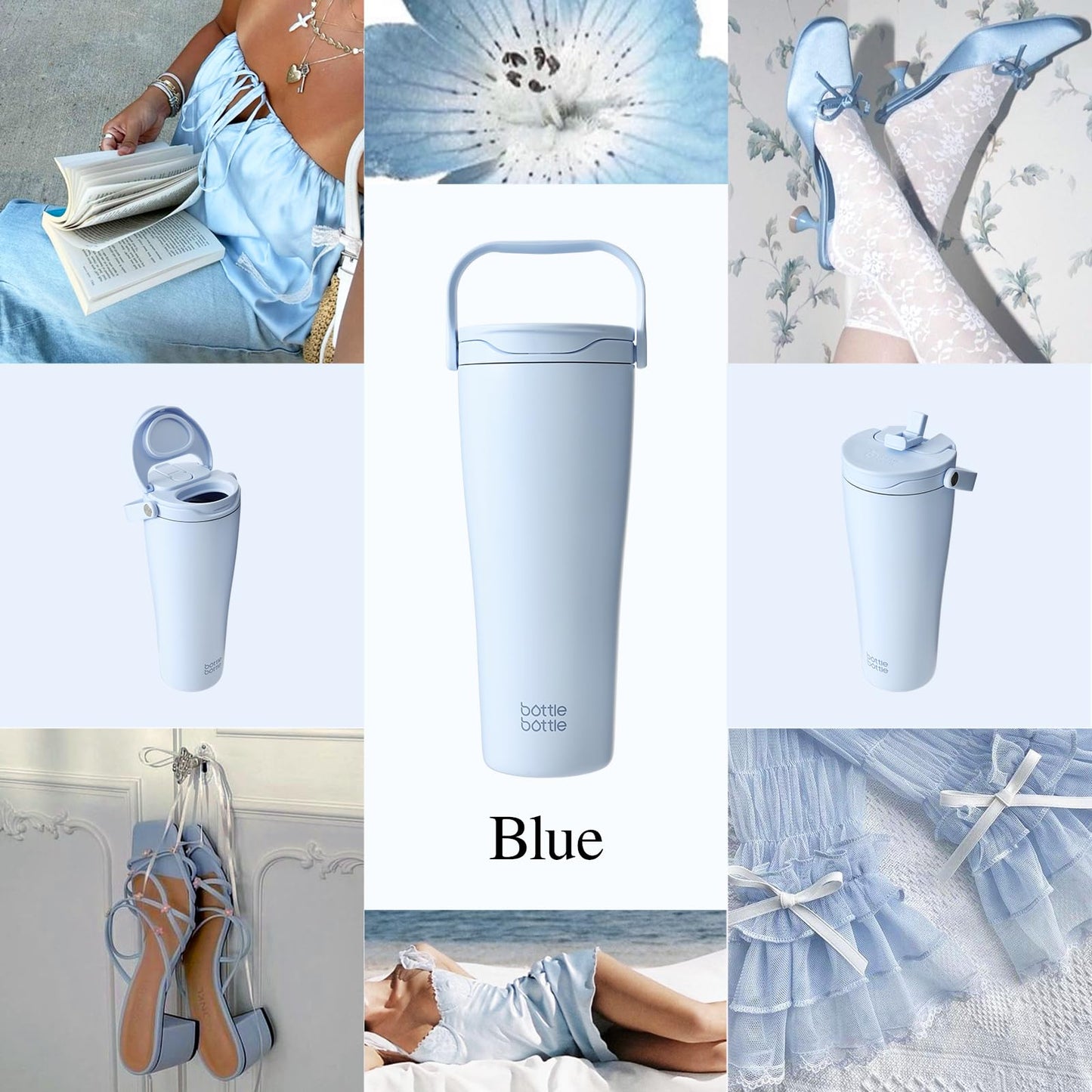 BOTTLE BOTTLE Insulated Tumbler with Handle & Straw Lid, 30oz Stainless Steel Leak-Proof Water Bottle for Hot & Cold Drinks, Add Ice Without Unscrewing, BPA-Free for Travel, Sports, Office(Blue)