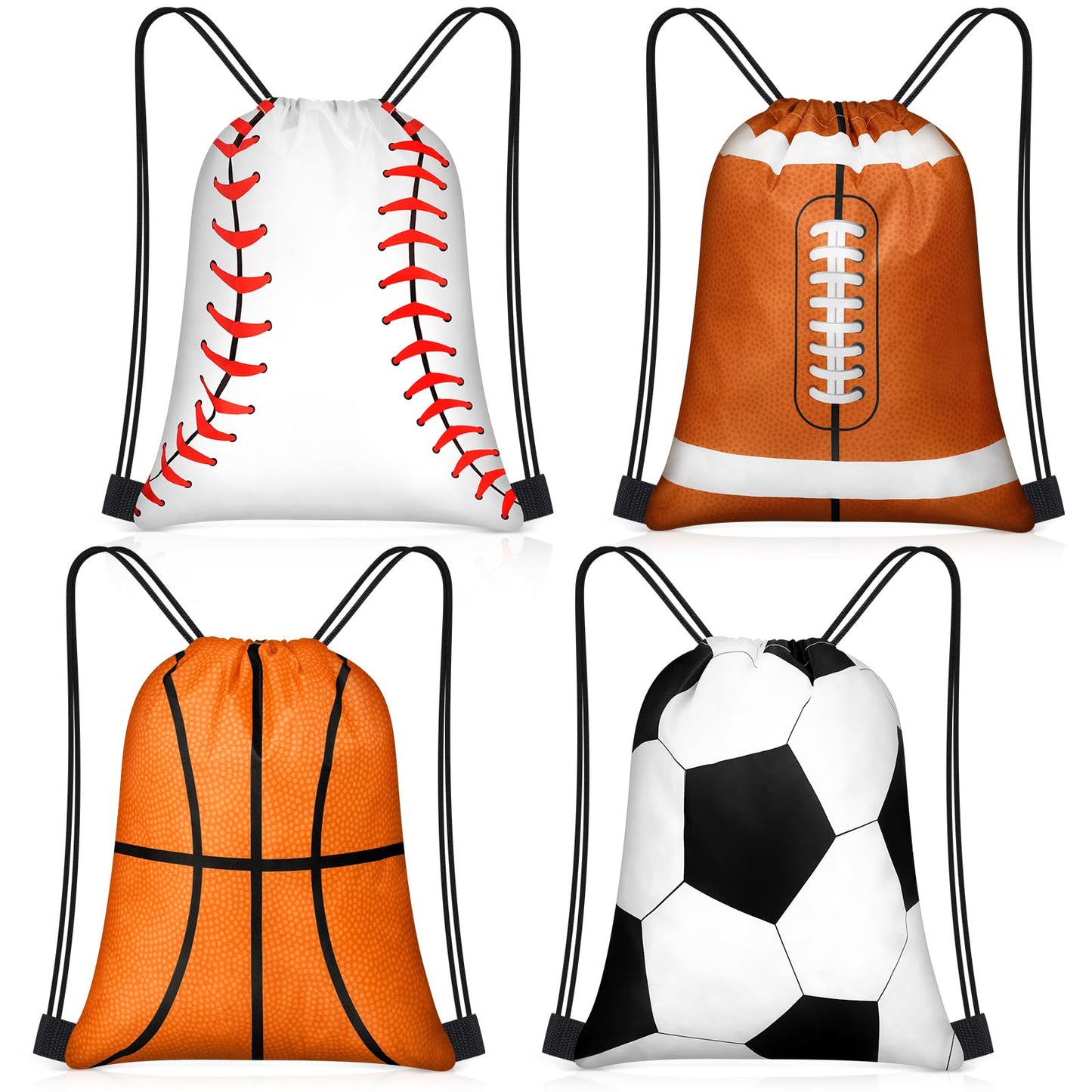 Censen 24 Pcs Drawstring Bags Set Bulk 12 x 10 Inch Waterproof Beach Bag for Soccer Baseball Basketball Football Gift Party (Sport Style)