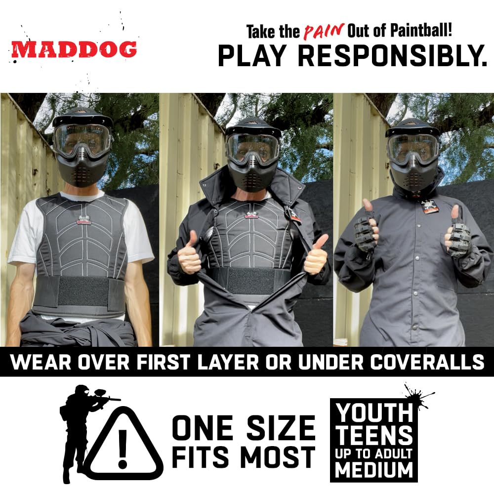 Maddog Padded Paintball & Airsoft Chest and Back Protector - Black Protective Vest for Kids and Adults