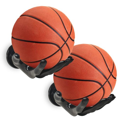 LOCZAR Basketball Holder Wall Mount 2 Piece Set, Men's Room Decoration Game Room Ball Wall Decoration Men's Basketball Gifts, Basketball Stand Wall Mount, Boys Room Sports Decor(Black)