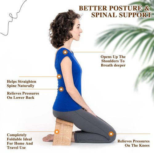 Meditation Bench with Cushion Foldable Ergonomic Bamboo Kneeling Stool Seiza Bench Wooden Meditation Stool Chair Zen Lotus Yoga Stool Floor Sitting Prayer Bench Removable Pillow-Dark Grey