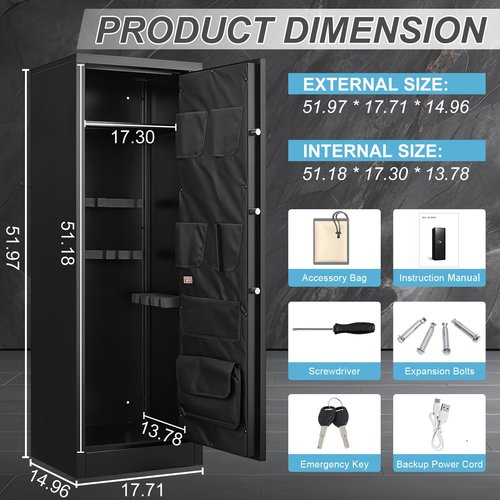 Marcree Gun Safe, 8-12 Gun Cabinets for Rifles and Shotguns with Dual Alarm System, Quick Access Guns Locker with Removable Shelf, Digital Rifle Cabinet for Home, Mute Function, Assembly Required