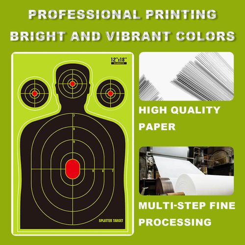 High-Visibility Splatter Shooting Targets Self-Adhesive Silhouette Design with Bright Fluorescent Impact Marks for BB Guns Airsoft Rifles & Pistols Indoor/Outdoor Range Use - (10Pack 12x18 Inch)