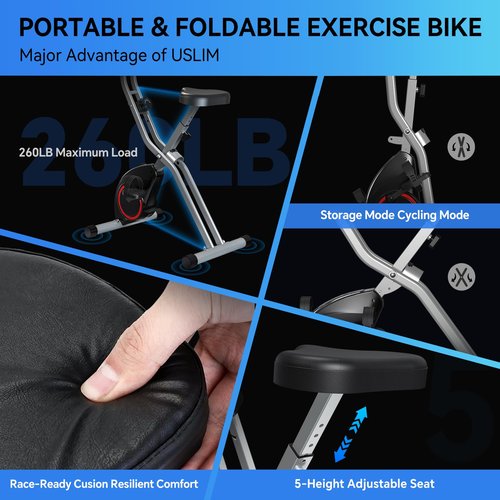 Foldable Exercise Bike for Small Apartments, Stationary Bikes for Home, Indoor Portable Cycling Bike with 16-Level Magnetic Resistance, 260LBS Capacity, 5.5 LBS Flywheel, for Small Space Workout