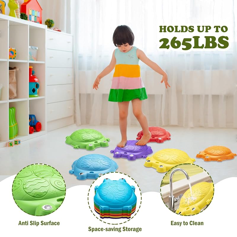 8Pcs Balance Stepping Stones for Kids - Indoor/Outdoor Frog Party 265lbs Capacity