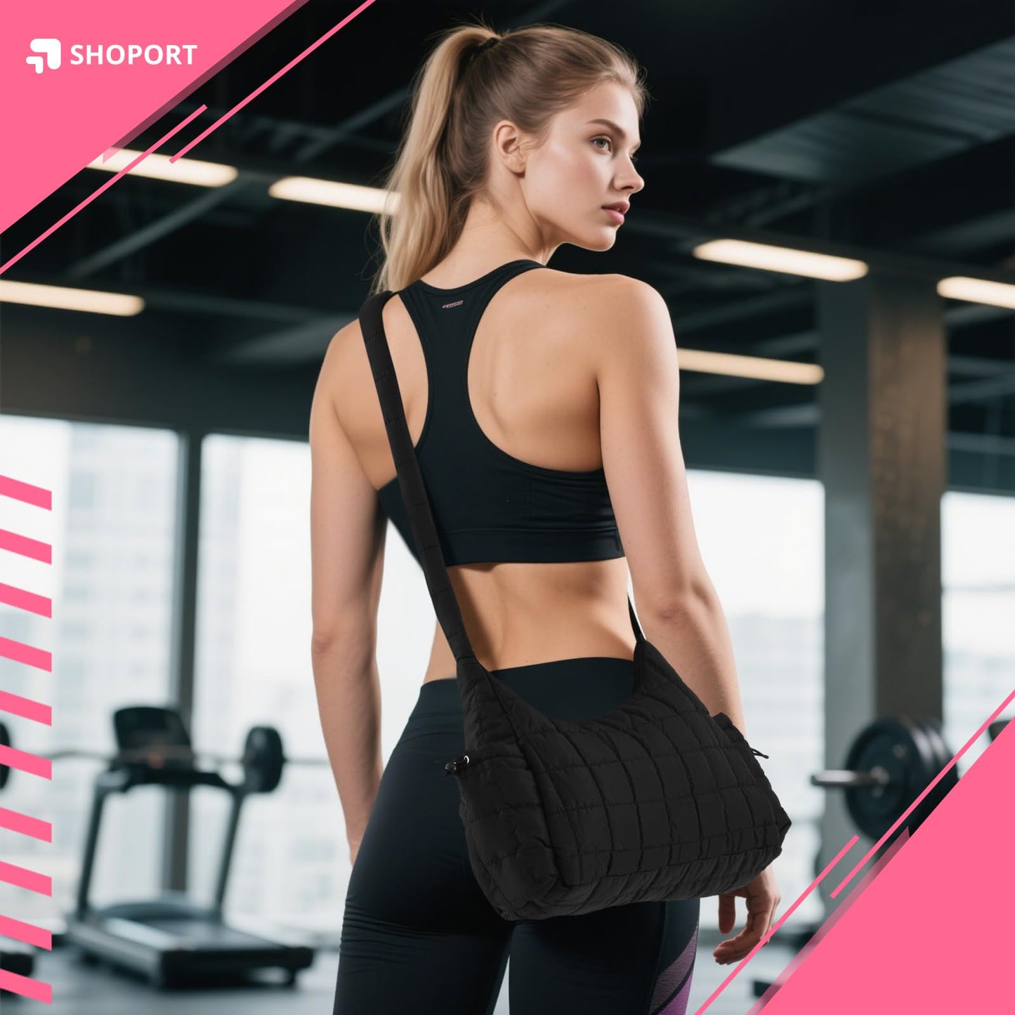 Locmeo Quilted Mini Gym Bag for Women Girls Small Gym Duffle Bag with Wet Compartment Quilted Quilted Carry on Weekender Bags with 2 Pocket for Women Sport Workout Travel, Black