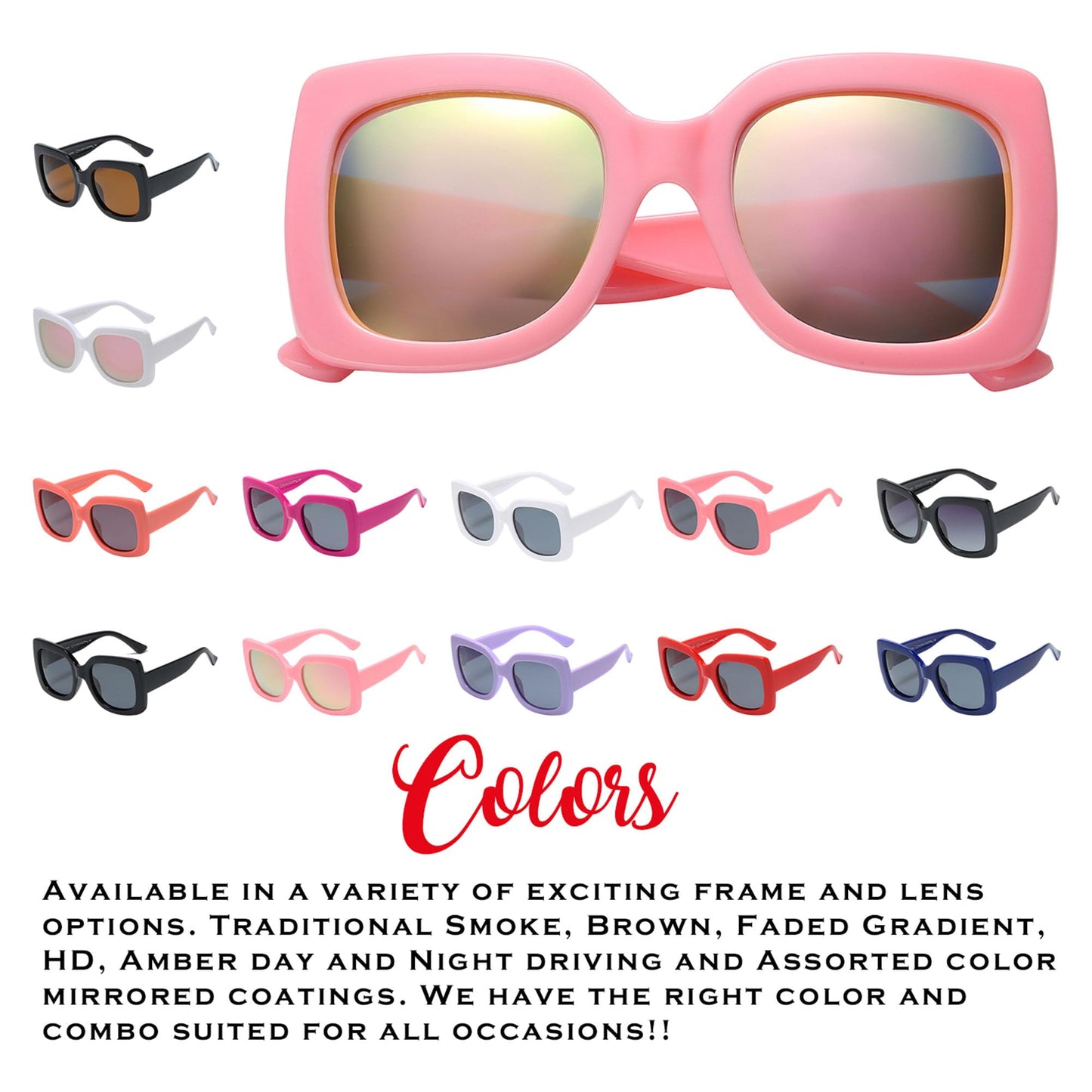 PolarSpex Girls Elastic Square Oversized Kids Polarized Sunglasses - BPA Free