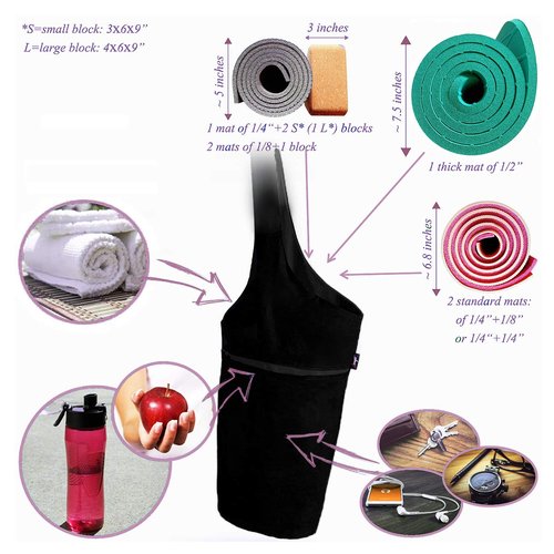 Zenifit Yoga Mat Bag ??Versatile Yoga Bag with Mat Straps & Storage Pockets, Holds Yoga & Pilates Mats, Lightweight & Durable, Full Black