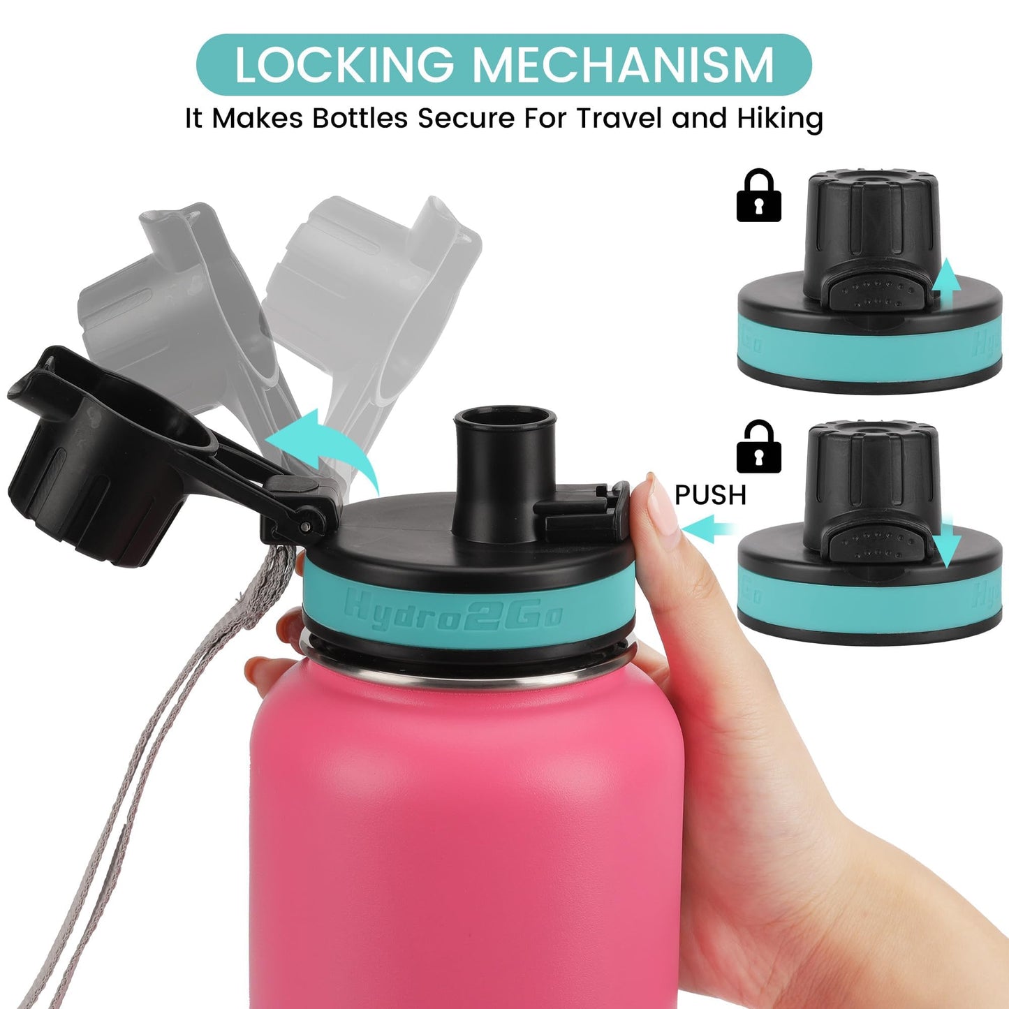 Flip Lid for Hydro flask Wide Mouth 12, 16, 18, 32, 40, 64 oz Water Bottles, Spout Lid for Hydroflask, Thermoflask and Other Sports Water Bottles with Button Lock, Easy Carry, Leak Proof