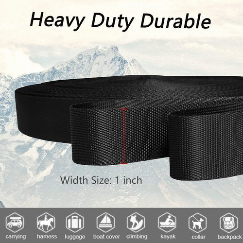 ADALT LION Nylon Webbing 1 Inch 1.5Inch Wide, Heavyweight Webbing Strap 12 Yard, Nylon Straps for Indoor or Outdoor DIY Gear Repair, Pet Collars, Crafts (Black, 1"-12Yard)