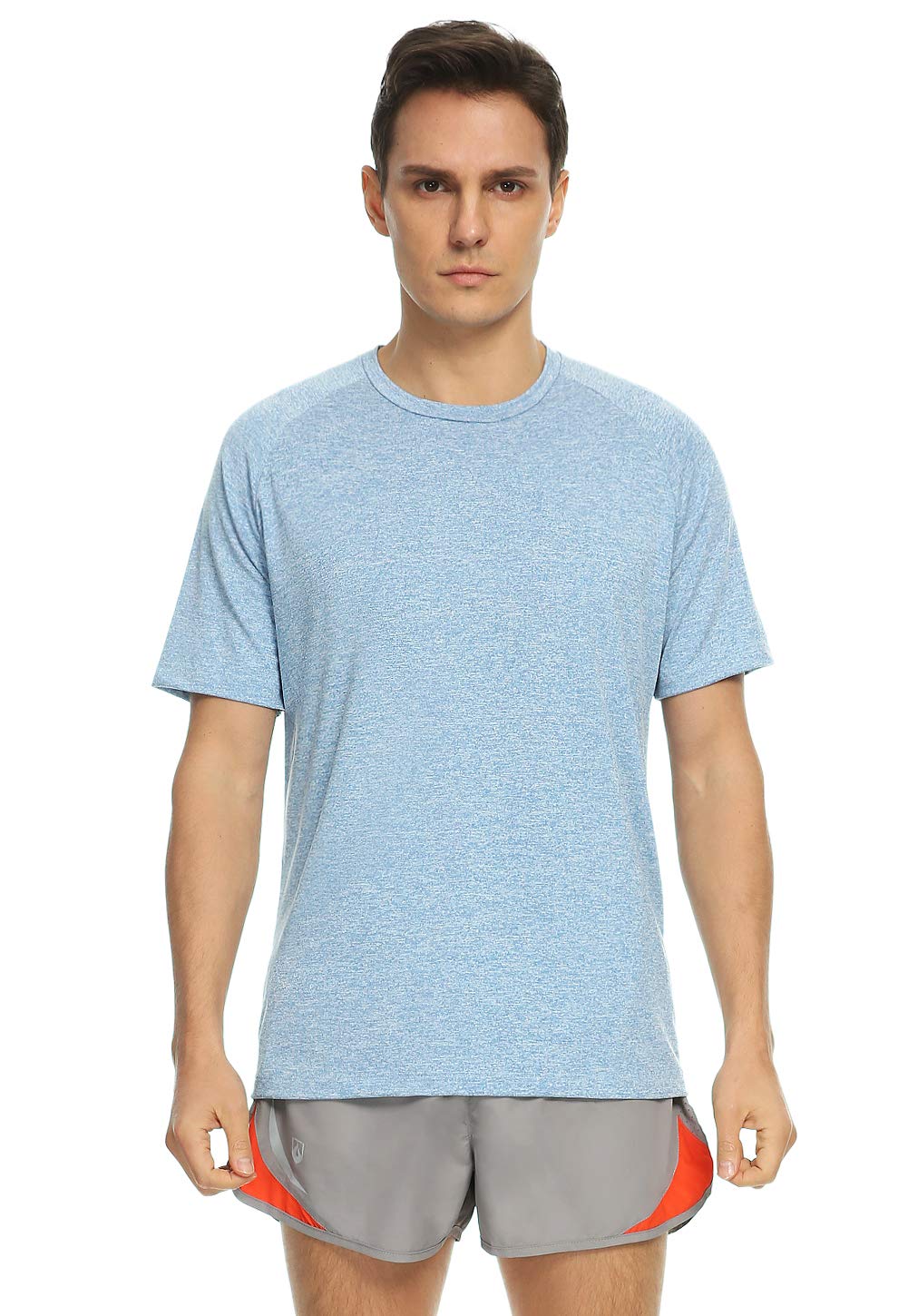 Xelky 4-5 Pack Men's Dry Fit T Shirt Moisture Wicking Athletic Tees Exercise Fitness Activewear Short Sleeves Gym Workout Tops Black/LightGray/LightBlue/Red/DarkBlue L