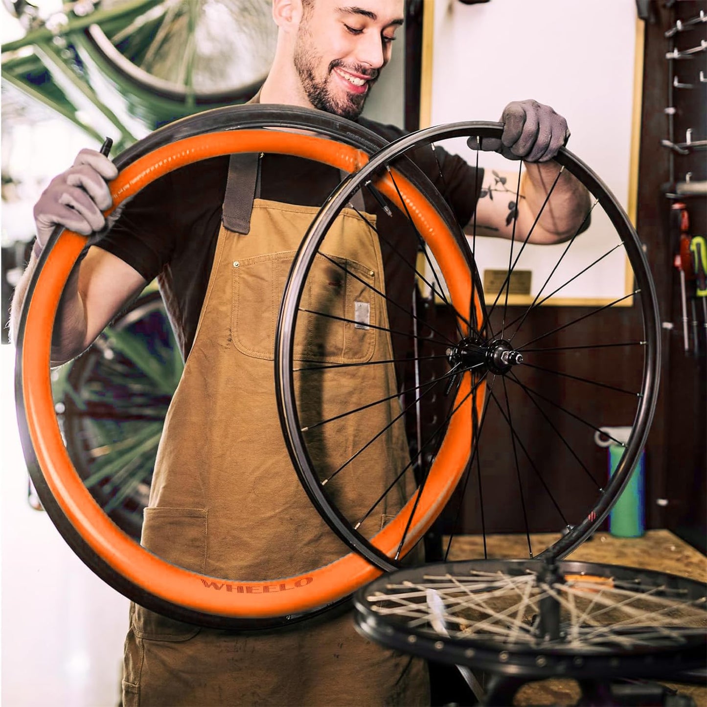 2-Pack TPU 700C×18-32C Bike Inner Tube, Ultralight (ALLRoad & Gravel) Bike Tube with 65mm Presta Valves for Road Bike (Include Bike Tube Patch Repair Kit) Orange