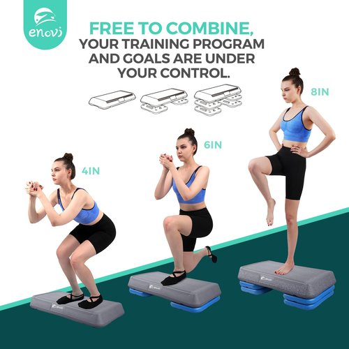 Enovi Exercise Step Aerobic Step Platform, Exercise Step Platform, Step Up Exercise Platform, Obsidian