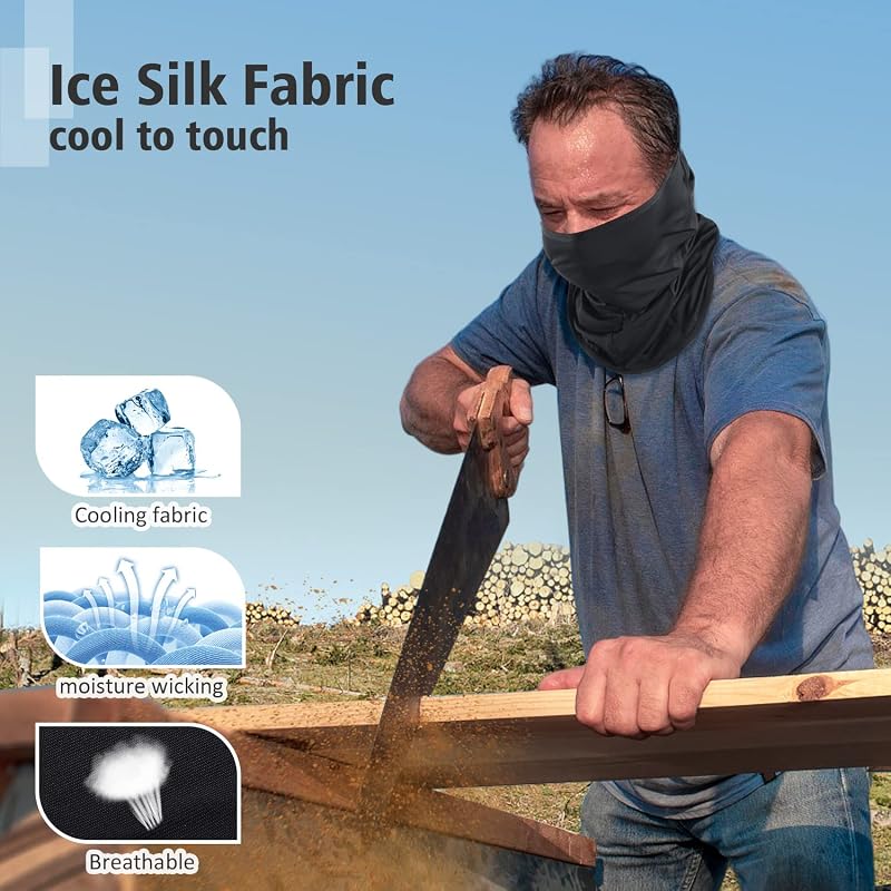 Cooling UV Balaclava Face Mask for Summer - Ice Silk Breathable Balaclava 98% UV Protection (2black)