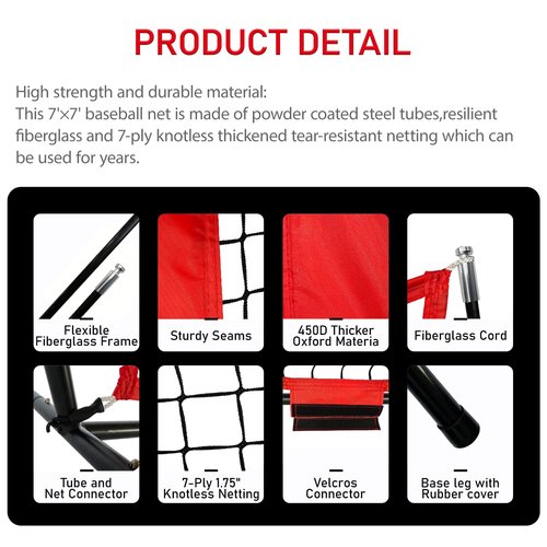 YeahChi 7×7FT Baseball Net with Batting Tee and Strike Zone Target, Portable Hitting Pitching Batting Training Net, Baseball and Softball Training Equipment,Suitable for All Skilled Levels