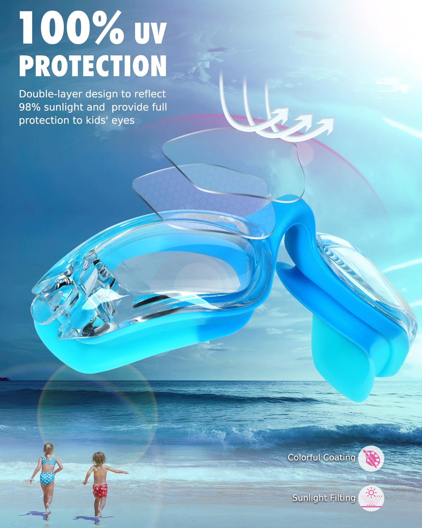 Aegend Kids Swim Goggles, Pack of 2 Swimming Goggles for Children Boys & Girls Age 3-14