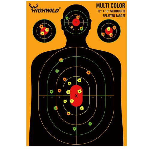 Highwild Silhouette Splatter Paper Targets - Splash Effect of Multiple Colors - 12x18 Inch (10 Pack)