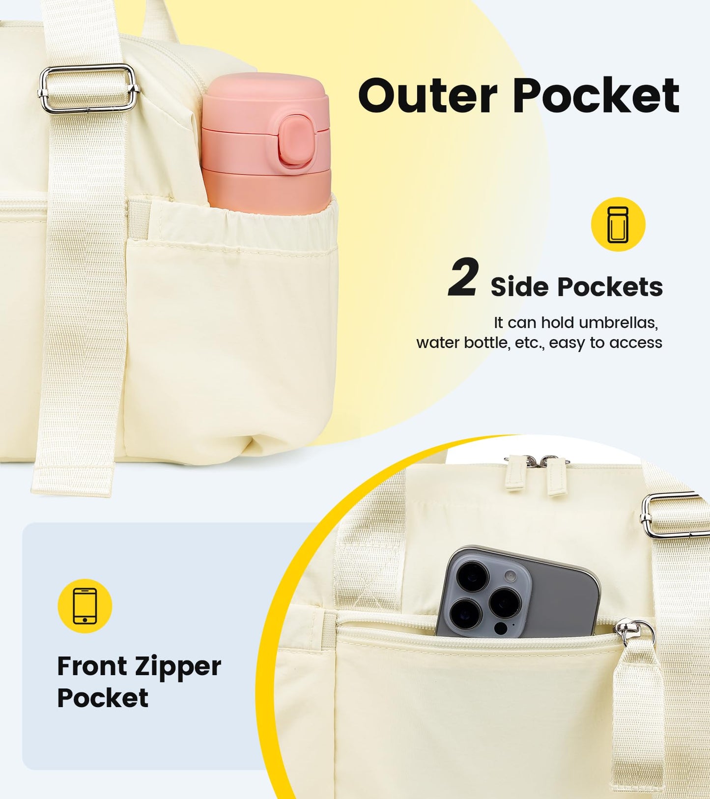 Vorspack Mini Gym Bag for Women - Small Duffle Bag Lightweight Duffel Bag with Wet Pocket Cute Sports Bag for Gym Dance Yoga - Beige