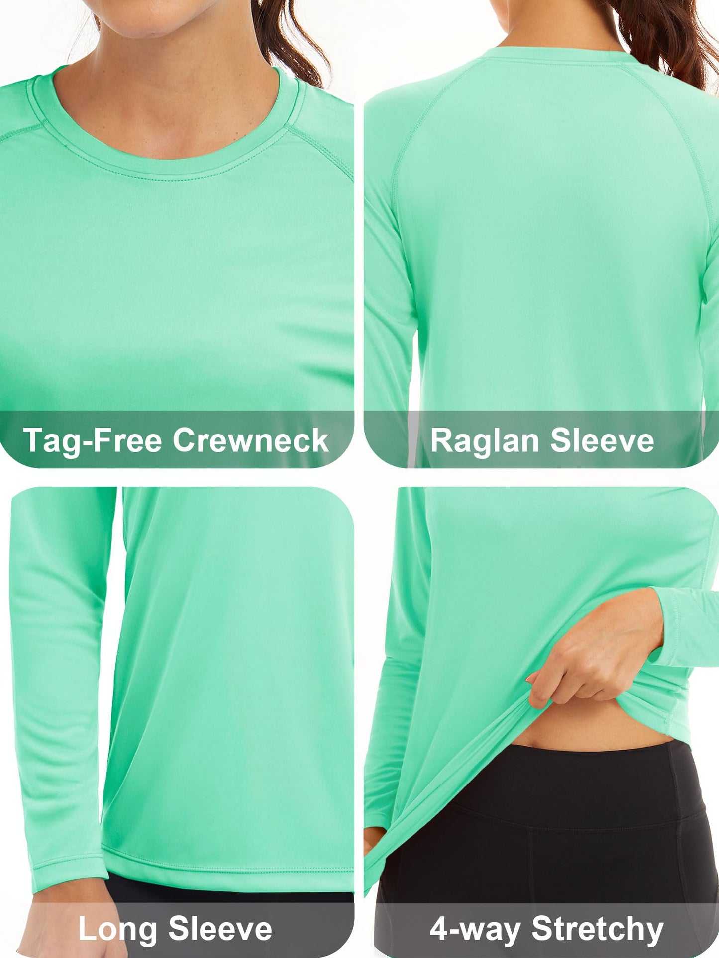 MAGCOMSEN Running Shirts Women Athletic Shirts Women Long Sleeve Shirts UV Shirts for Women Summer T Shirts for Women Workout Shirts Fishing Shirts Mint Green