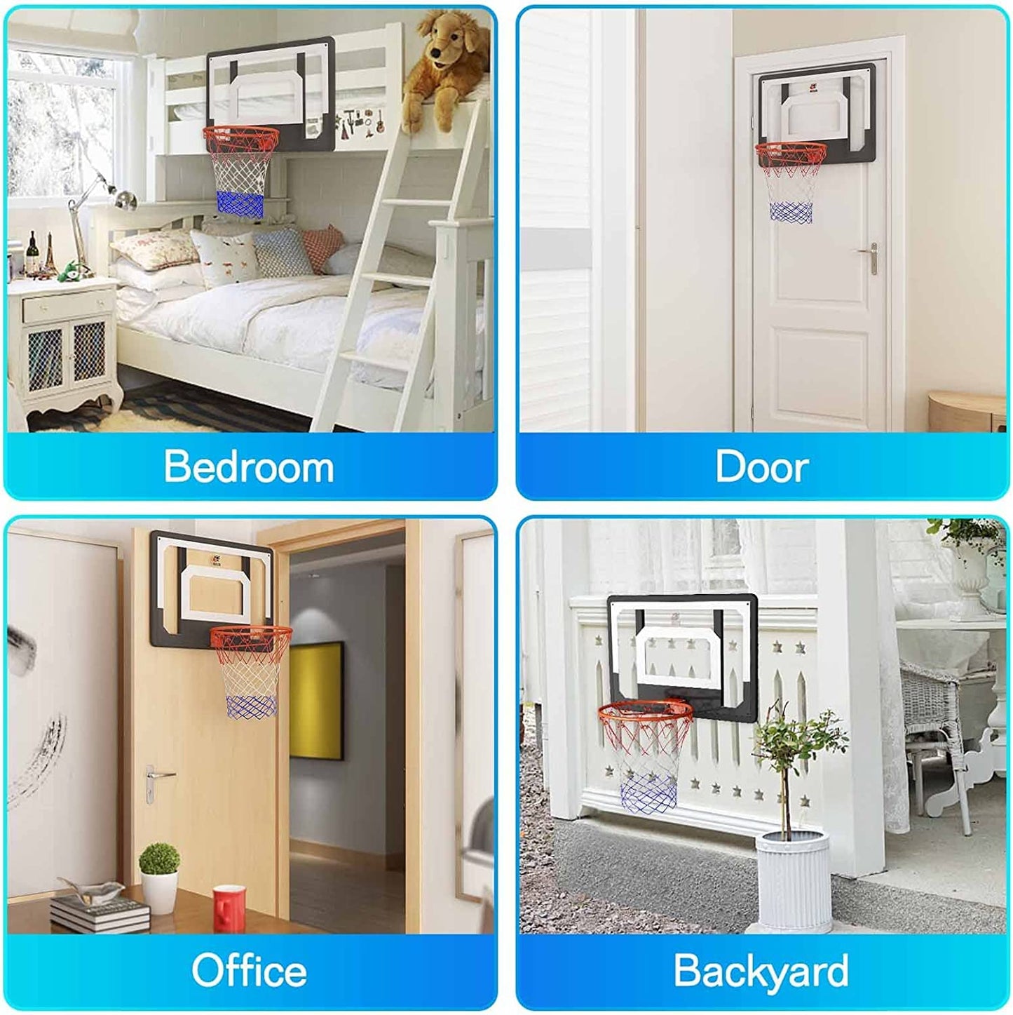 CYFIE Large Wall Mount Basketball Hoop Set with Door Hooks, 32" x 23" Backboard, Spring Rim, Indoor Outdoor Basketball Practice Equipment for Adults