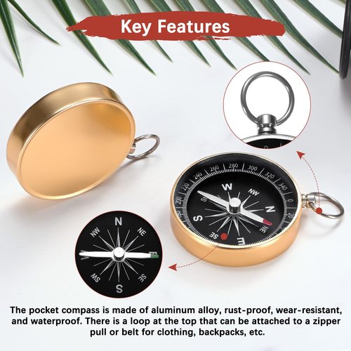 TIXIPEM Pocket Compass [2PCS] - Survival Sports Navigation Compass with Key Ring for Hiking & Camping - [Yellow] Outdoor Activities Accessory